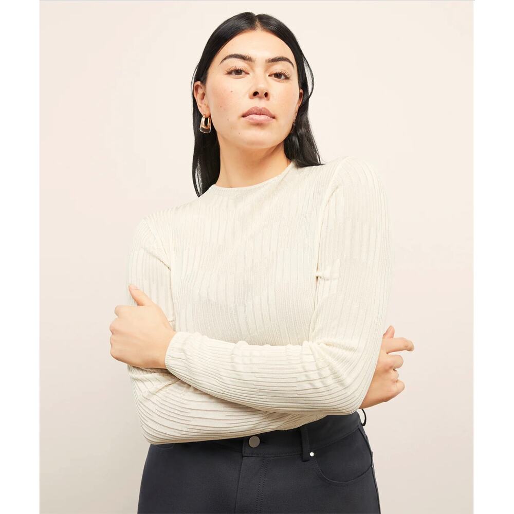 M.M. Lafleur Womens L Cream Brodie Top Cascade Knit Cable Stitch Long Sleeve NWT